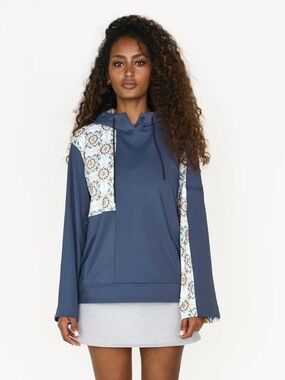 NWT Foreign Fare Navy Blue Hoodie with Mosaic Panel Accents